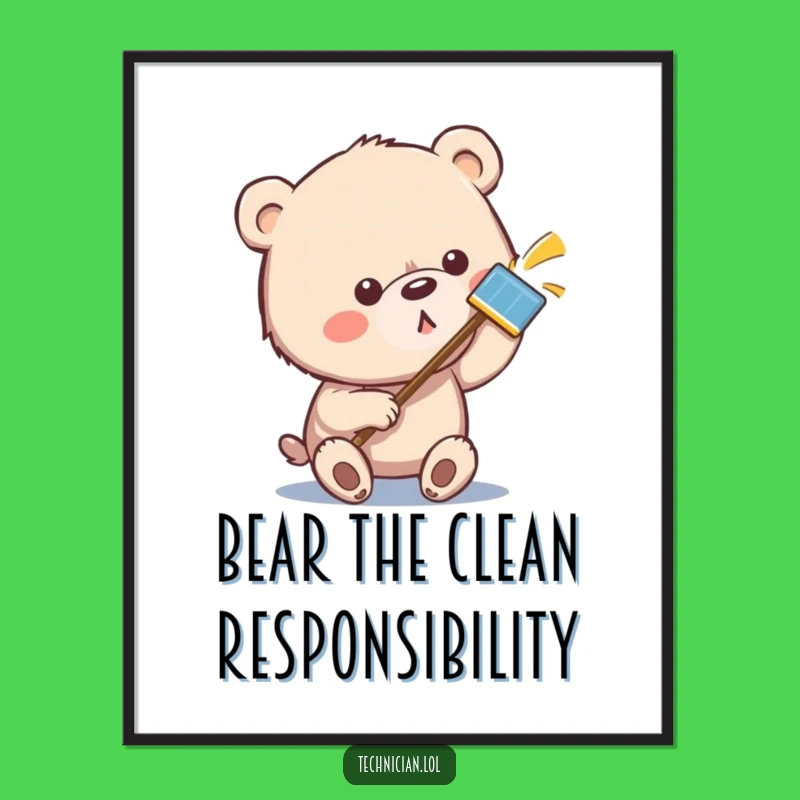 Free Printable Wall Art: Determined Bear Polishing - Quirky Downloadable Decor!