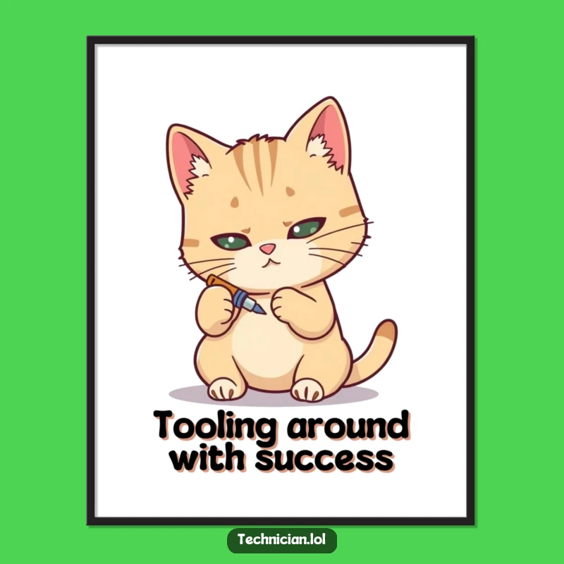 Funny Free Printable Wall Art: Focused Cat Mechanic - Downloadable Decor
