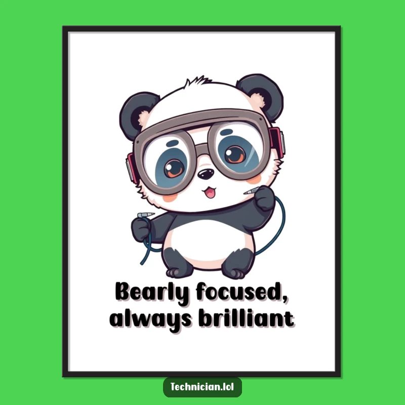 Funny Free Printable Wall Art: Focused Panda Engineer - Downloadable Decor