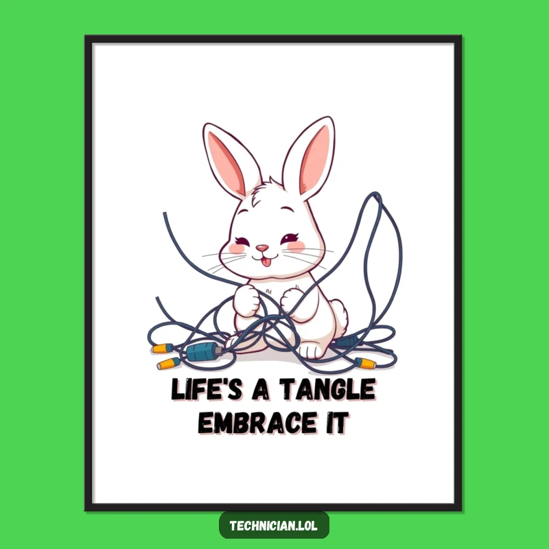 Funny Free Printable Wall Art: Bunny Tangled Wires, Quirky Downloadable Decor