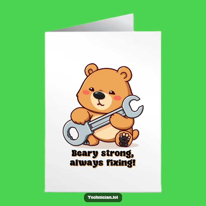 Free Printable Birthday Card: Bear Fixes Bolt, Funny Downloadable Gift for Handy Folks!