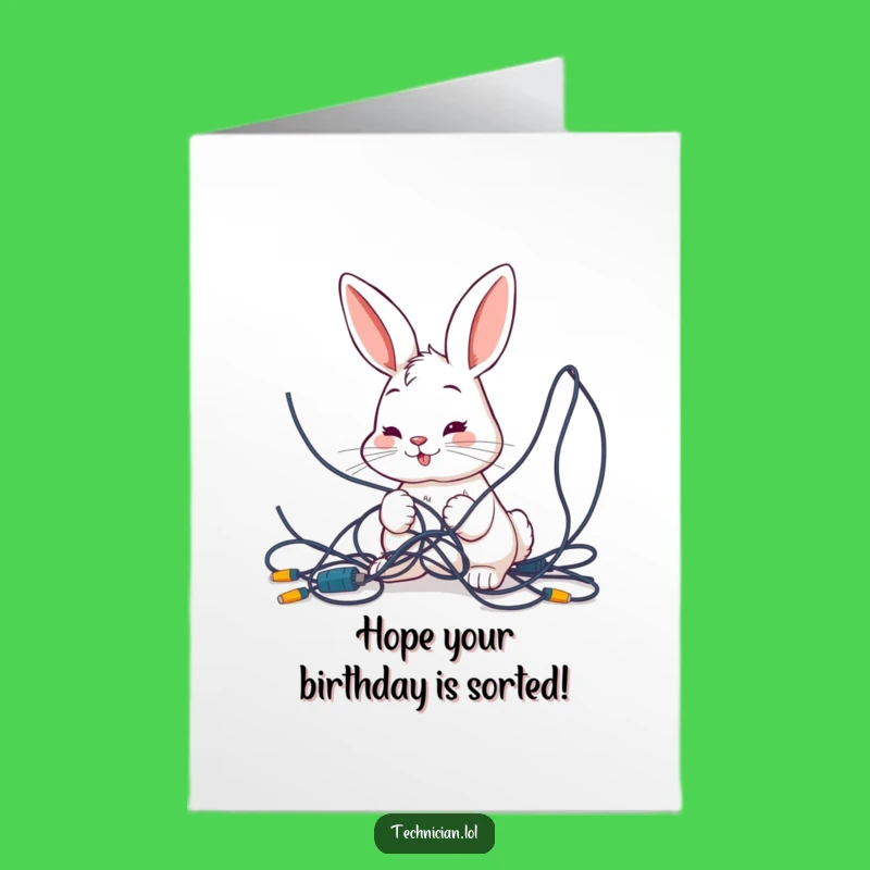 Free Printable Birthday Card: Bunny Tangled Wires, Funny Downloadable Gift