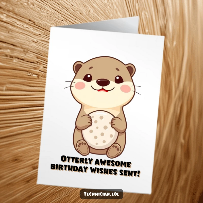 Funny Free Printable Birthday Card: Curious otter grins while holding a multitool, a perfect DIY gift accessory.