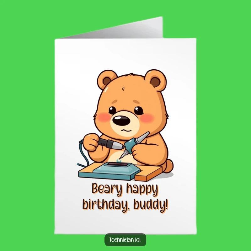 Free Printable Birthday Card: Focused Bear Soldering for a Perfectly Crafted Celebration