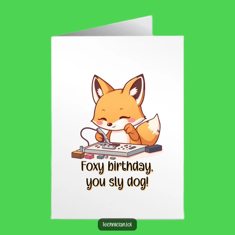 Free Printable Birthday Card: Fox Technician, Funny Downloadable Gift for the Detail-Oriented