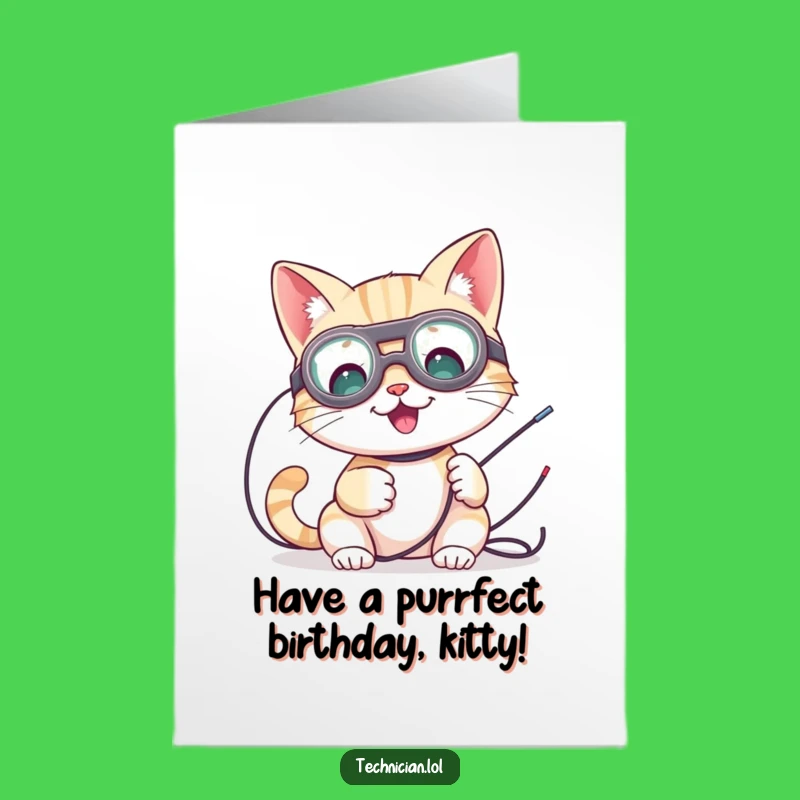 Free Printable Birthday Card: Funny Cat Electrician DIY Gift for Tech Lovers