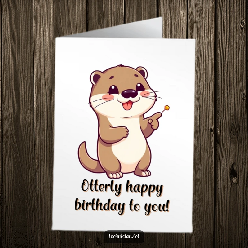 Funny Free Printable Birthday Card: Cheerful otter points at a schematic, planning a birthday surprise.