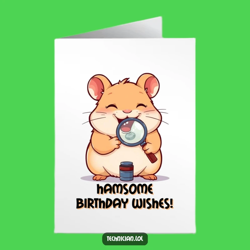 Free Printable Hamster Magnifying Glass Birthday Card: Funny Detailed Downloadable Fun