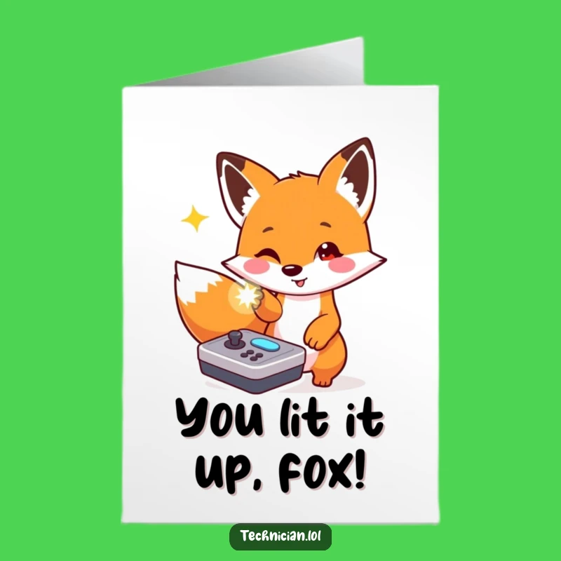 Free Printable Congrats Card: Funny Fox Gamer Celebrates Success