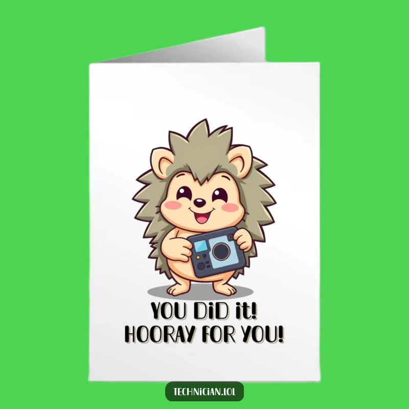 Free Printable Congrats Card: Hedgehog Tech Genius DIY Gift Downloadable Art