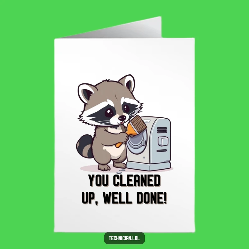 Free Printable Raccoon Congratulations Card: Funny Downloadable Gift for Tidy Triumphs