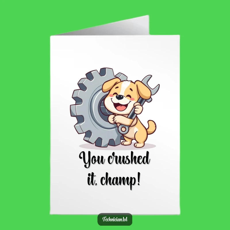 Free Printable Congrats Card: Humorous Dog Mechanic DIY Downloadable Gift for Success