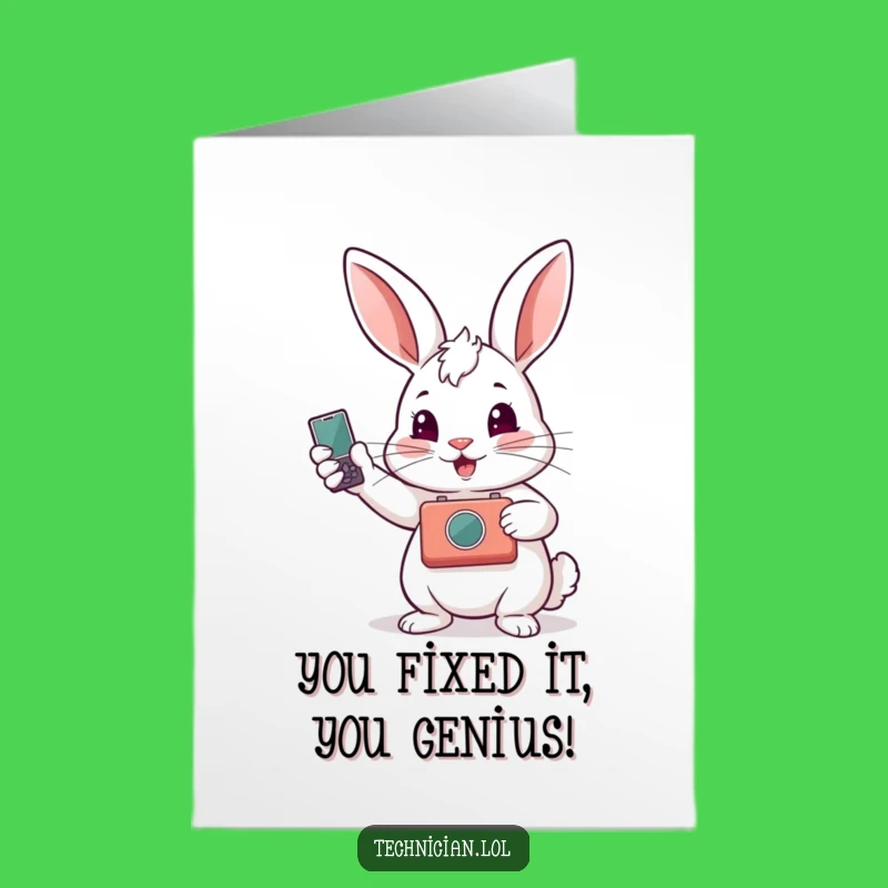 Congratulations Card: Free Printable Rabbit Gadget Repair Success