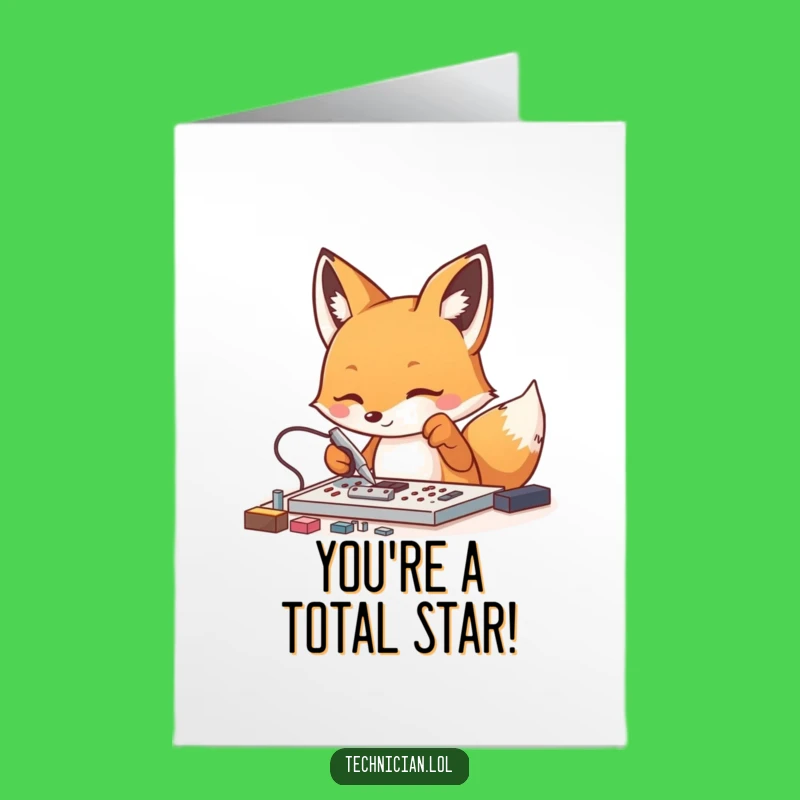 Free Printable Congrats Card: Fox Technician, Humorous Downloadable for Expert Achievements