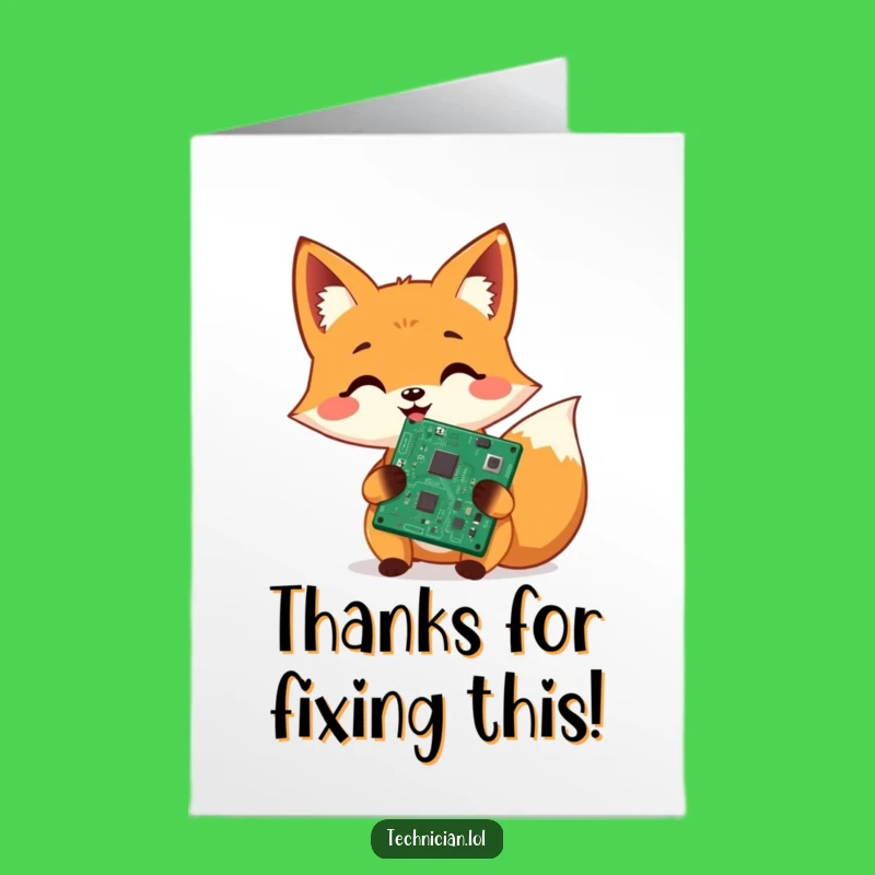 Free Printable Thank You Card: Funny Fox Tech Hero - Downloadable Card