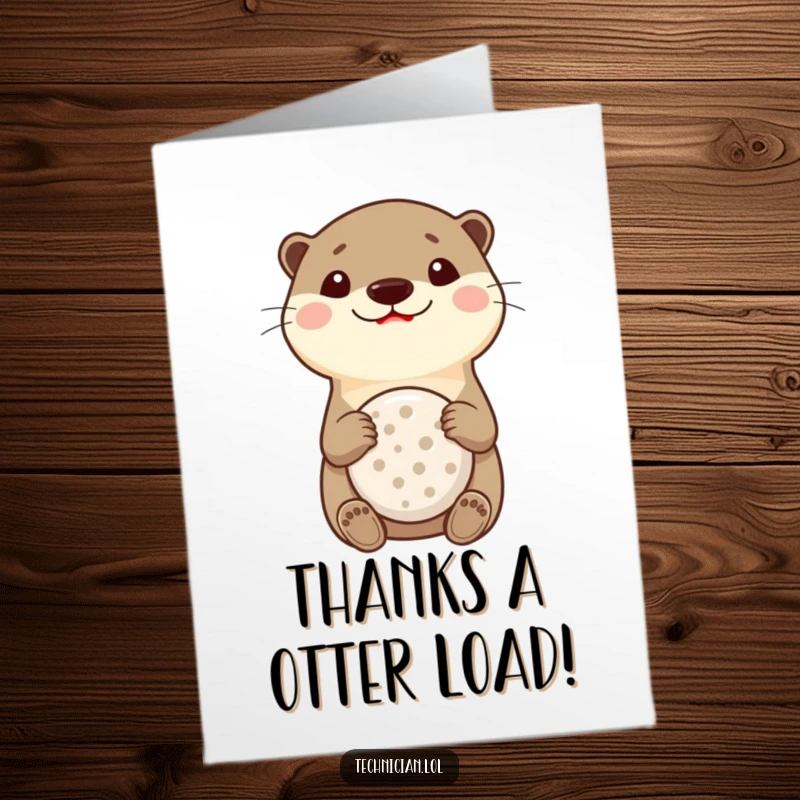 Funny Free Printable Thank You Card: Curious otter holding a multitool, expressing thanks with a funny twist.