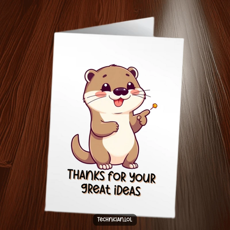 Funny Free Printable Thank You Card: Cheerful otter points at a complex schematic, offering thanks.