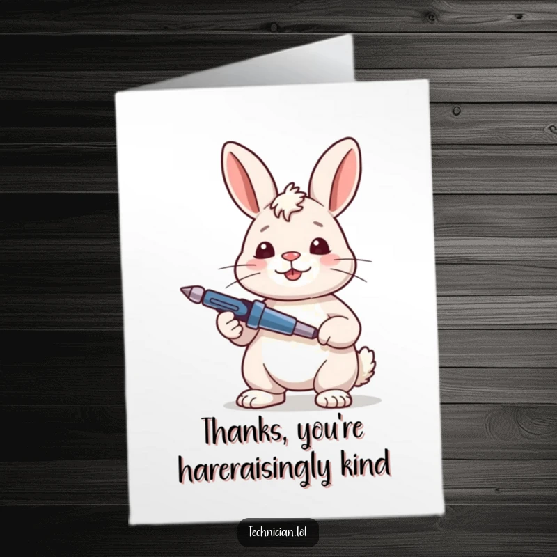 Funny Free Printable Thank You Card: Content rabbit holds a screwdriver, looking satisfied and grateful.