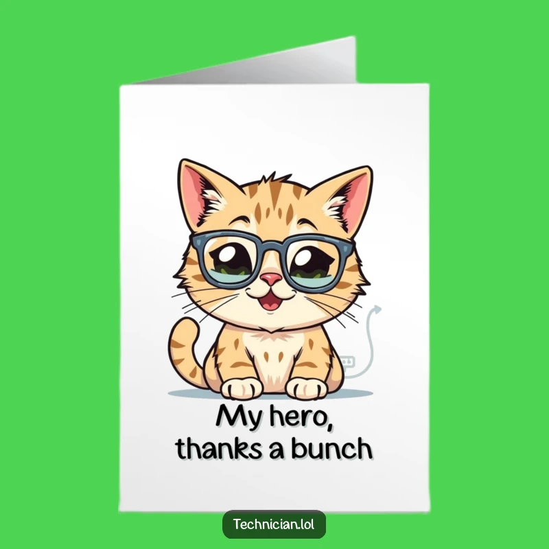 Free Printable Thank You Card: Funny Cat Nerd, Cheerful Downloadable Gift