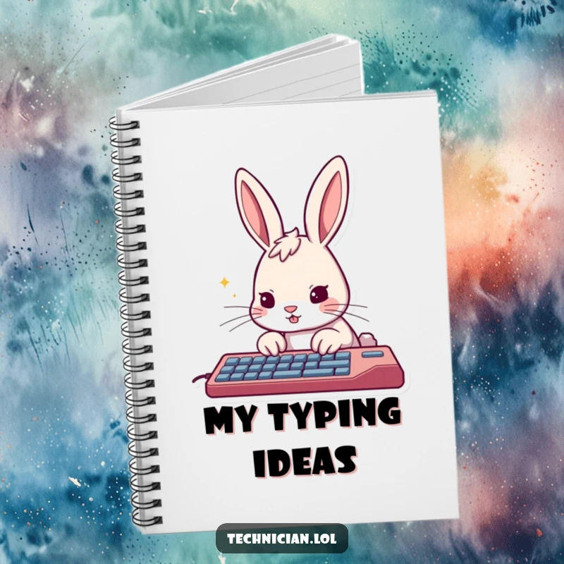 Funny rabbit notebook, determinedly tapping a keyboard, perfect for capturing fast-flowing ideas and notes.