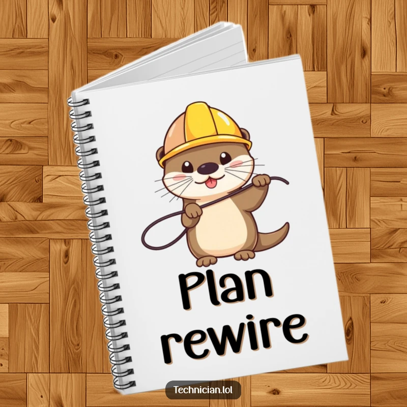 Funny notebook with a playful otter wearing a hard hat and holding a wire, great for planning and a perfect funny gift.