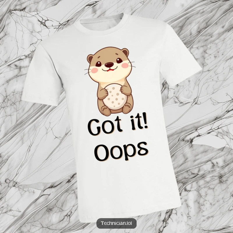 Funny Otter Multitool T-Shirt: A smiling otter confidently holds a versatile multitool, embodying resourcefulness and a cheerful attitude.