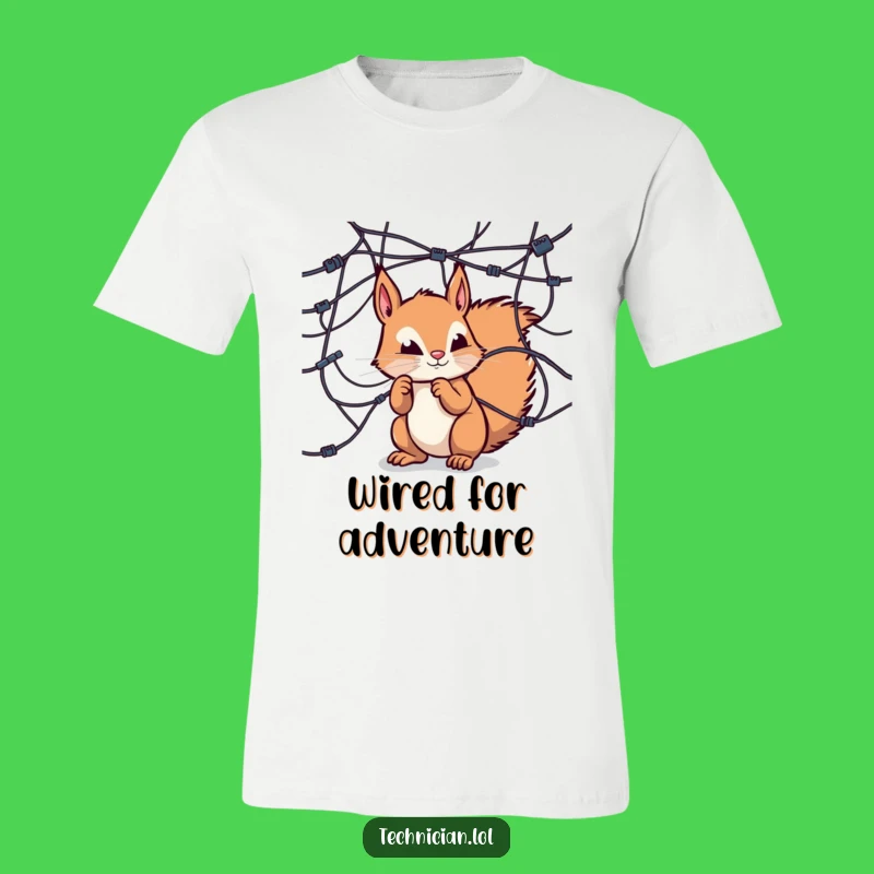 Funny Squirrel Tech T-Shirt: Curious wires, a perfect funny gift for IT pros!