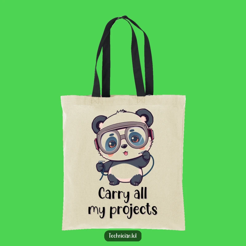 Funny Panda Welder Tote Bag: Carry your projects with this focused maker, a perfect funny gift!