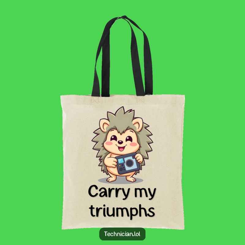 Funny Hedgehog Tote Bag: Cheerful Hedgehog with Repaired Gadget, Stylish Funny Gift