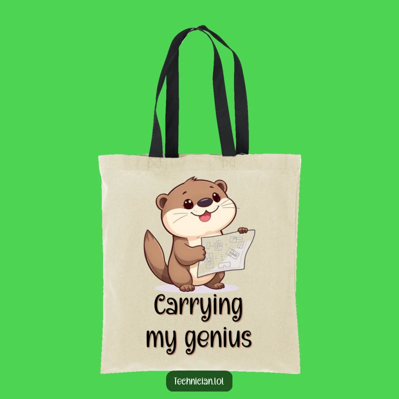 Funny Otter Tote Bag: Blueprint Planner with Grin, Creative Carryall Gift