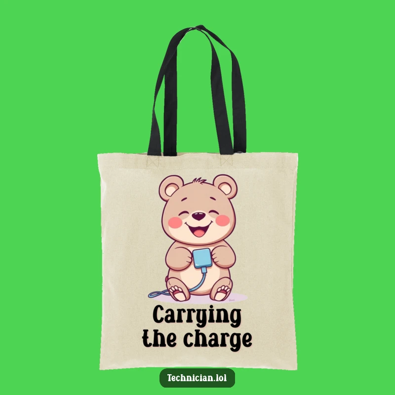 Funny Giggling Bear Tech Tote Bag - Carry Your Gadgets & Grins