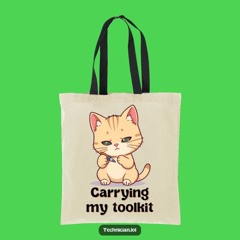 Funny Cat Mechanic Tote Bag: Carry your tools with this determined feline, a perfect funny gift!