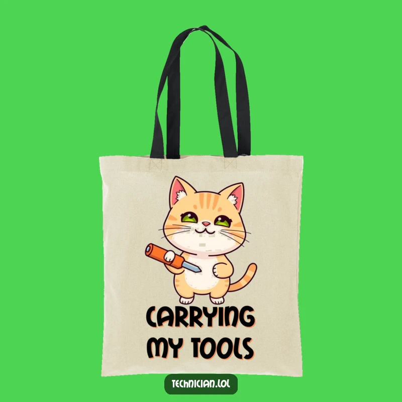Funny Determined Cat Screwdriver Tote Bag - Carry Your Tools with a Smile!