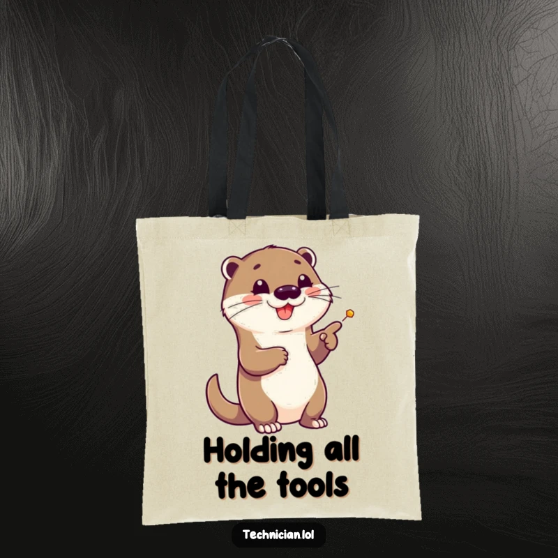 Funny tote bag featuring a cheerful otter pointing at a complex schematic, perfect for carrying essentials and showcasing planning prowess.