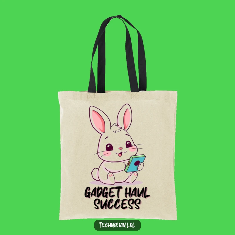 Funny Rabbit Explorer Tote: Cheerful Rabbit with Gadget, Stylish Funny Gift