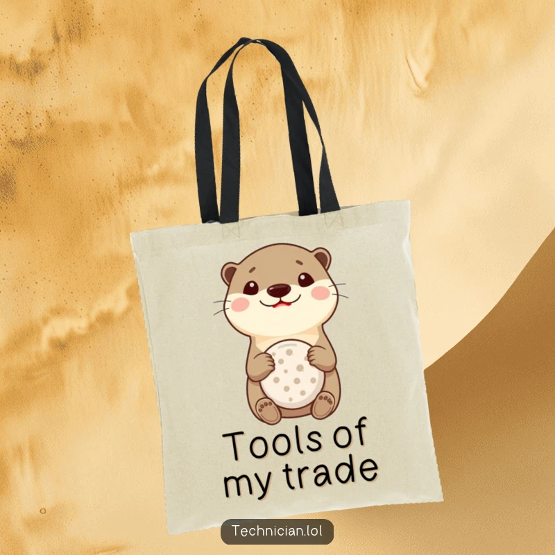 Funny Otter Multitool Tote Bag: A cheerful otter holds a multitool with a wide smile, ready to carry your items with personality.