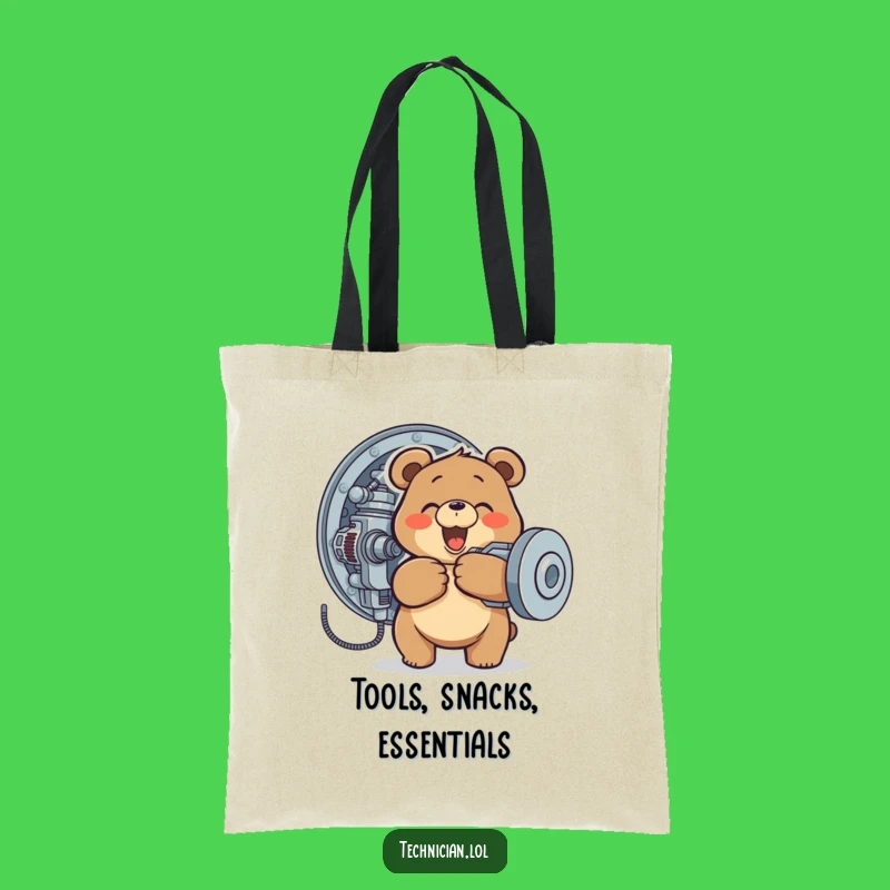 Funny Bear Mechanic Tote Bag: Strong Engineer Accessory, Perfect Humorous Gift